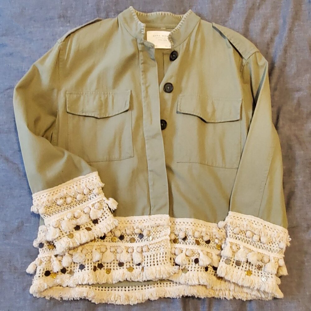 ZARA green jacket with fringe, size L